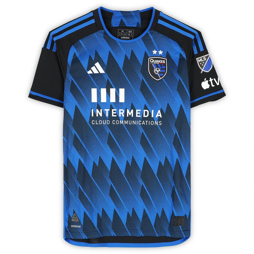 Maillot adidas bleu/noir dédicacé Hernán López des San Jose Earthquakes #23, utilisé lors du match, saison 2024 de la MLS - Taille M
