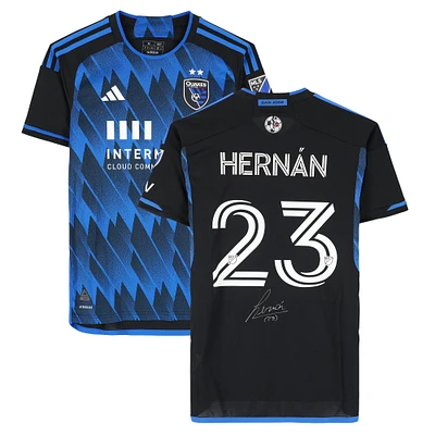 Maillot adidas bleu/noir dédicacé Hernán López des San Jose Earthquakes #23, utilisé lors du match, saison 2024 de la MLS - Taille M