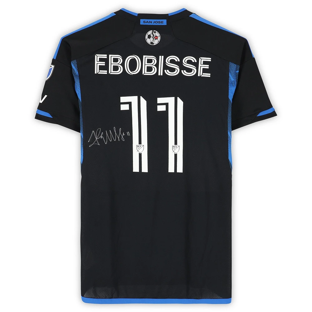 Maillot adidas bleu/noir dédicacé par Jeremy Ebobisse des San Jose Earthquakes n° 11 , utilisé lors du match de la saison 2024 de la MLS - Taille M