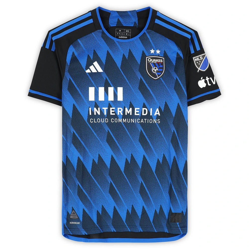 Maillot adidas bleu/noir dédicacé par Jeremy Ebobisse des San Jose Earthquakes n° 11 , utilisé lors du match de la saison 2024 de la MLS - Taille M