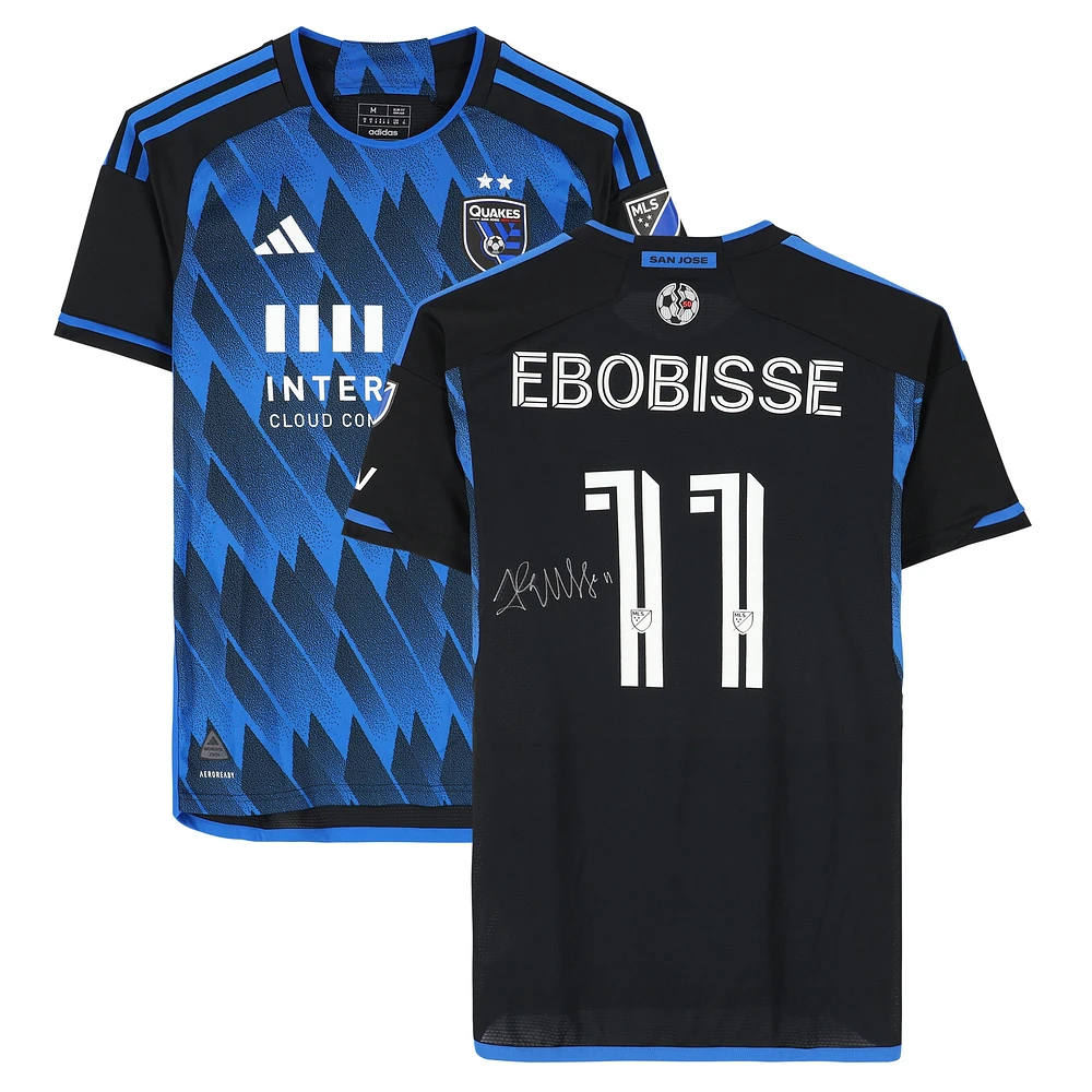 Maillot adidas bleu/noir dédicacé par Jeremy Ebobisse des San Jose Earthquakes n° 11 , utilisé lors du match de la saison 2024 de la MLS - Taille M