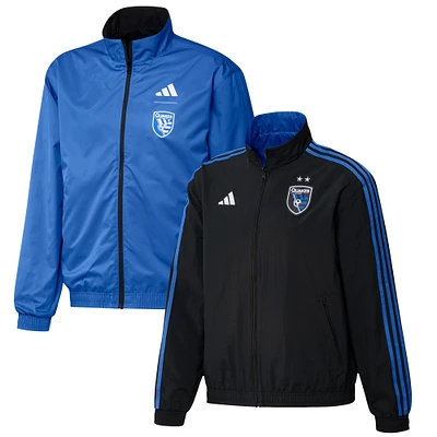 Men's adidas Black/Blue San Jose Earthquakes 2023 On-Field Anthem Full-Zip Reversible Team Jacket