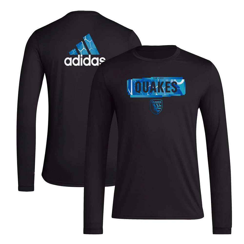 Men's adidas Black San Jose Earthquakes Local Pop AEROREADY Long Sleeve T-Shirt