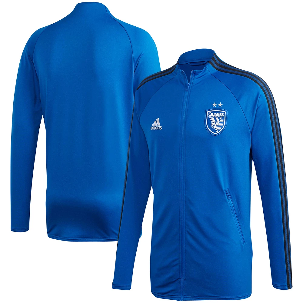 Men's adidas Blue San Jose Earthquakes 2020 On-Field Anthem Full-Zip Jacket