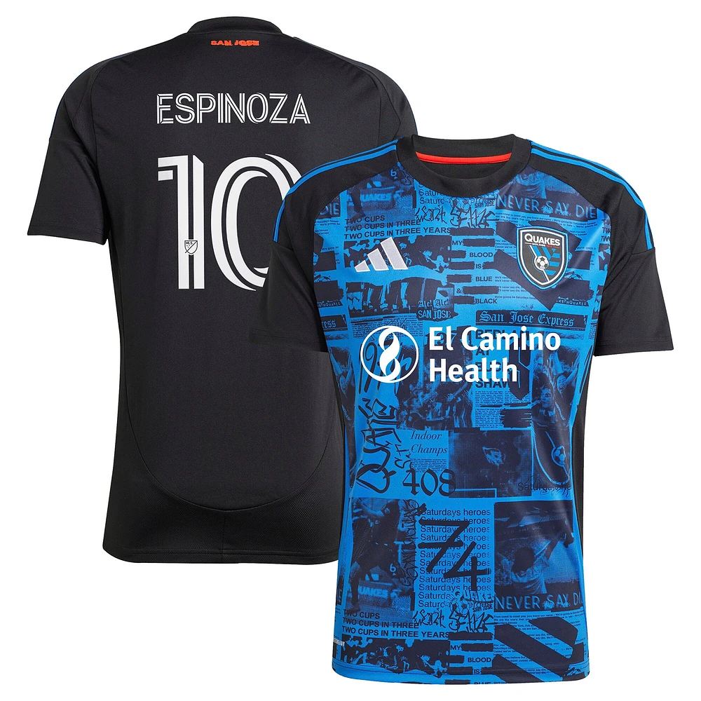 Maillot réplique de joueur tête d'affiche des San Jose Earthquakes 2025 noir pour homme adidas Cristian Espinoza