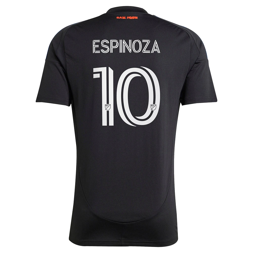 Maillot réplique de joueur tête d'affiche des San Jose Earthquakes 2025 noir pour homme adidas Cristian Espinoza