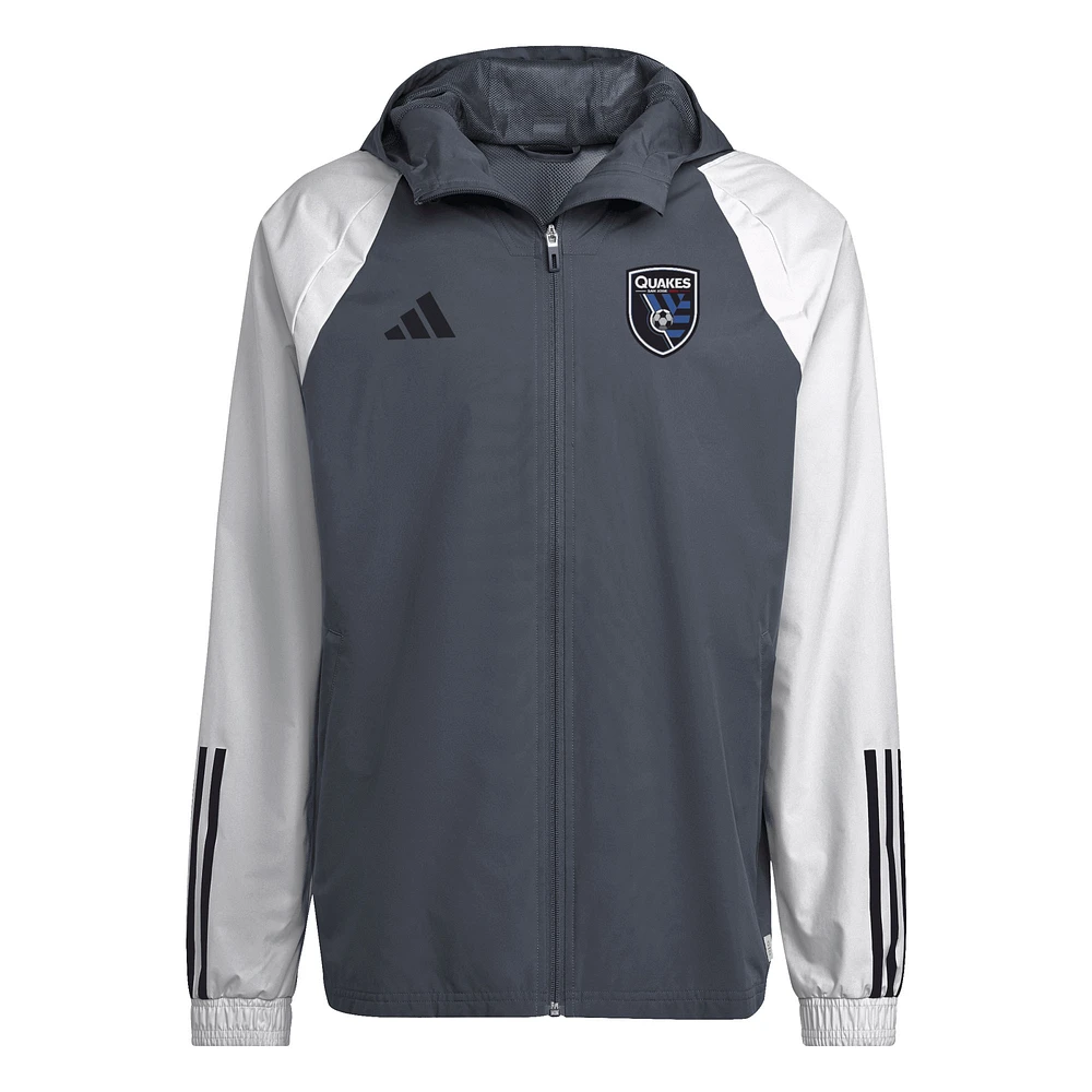 Veste raglan entièrement zippée toutes saisons adidas pour hommes, grise, San Jose Earthquakes 2024