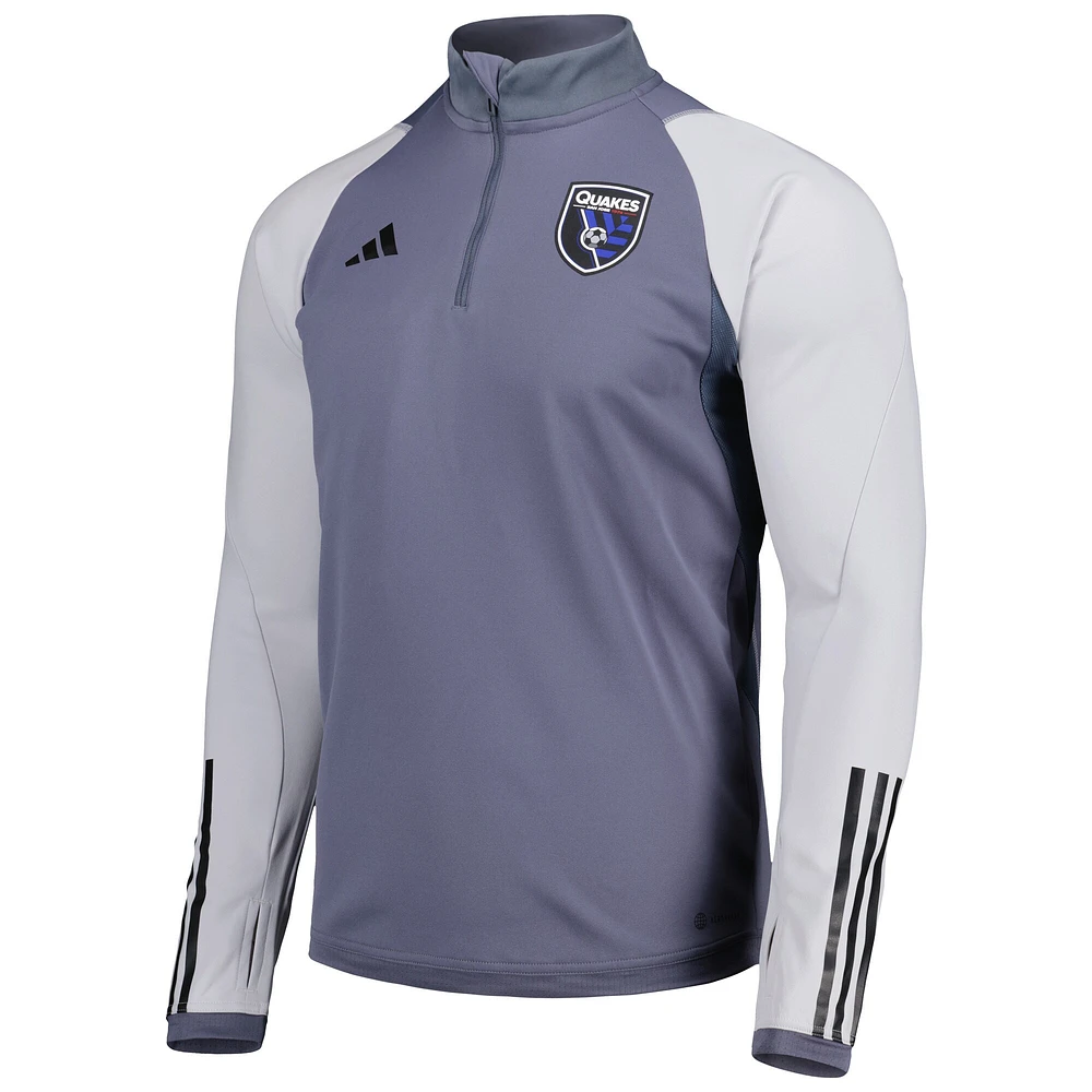 Haut d'entraînement à quart de zip adidas gris San Jose Earthquakes 2024 On-Field AEROREADY pour hommes