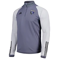 Haut d'entraînement à quart de zip adidas gris San Jose Earthquakes 2024 On-Field AEROREADY pour hommes