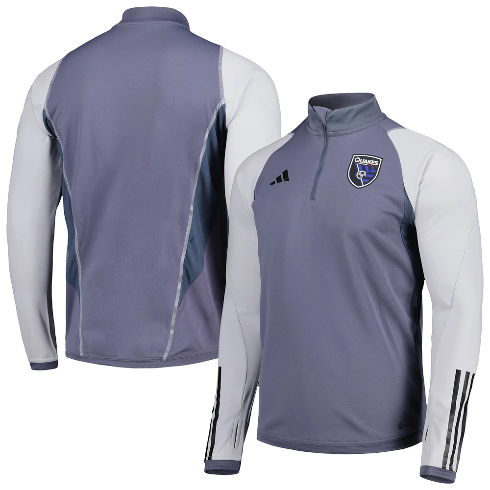 Haut d'entraînement à quart de zip adidas gris San Jose Earthquakes 2024 On-Field AEROREADY pour hommes