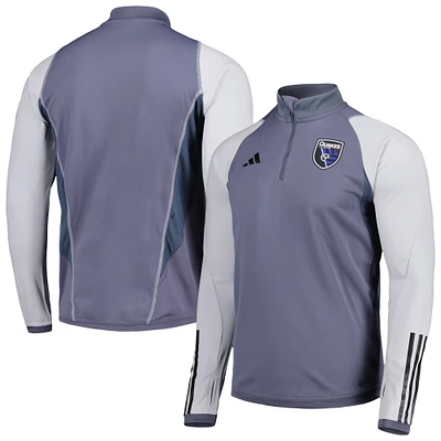 Men's adidas Gray San Jose Earthquakes 2024 On-Field AEROREADY Quarter-Zip Training Top