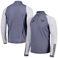 Haut d'entraînement à quart de zip adidas gris San Jose Earthquakes 2024 On-Field AEROREADY pour hommes