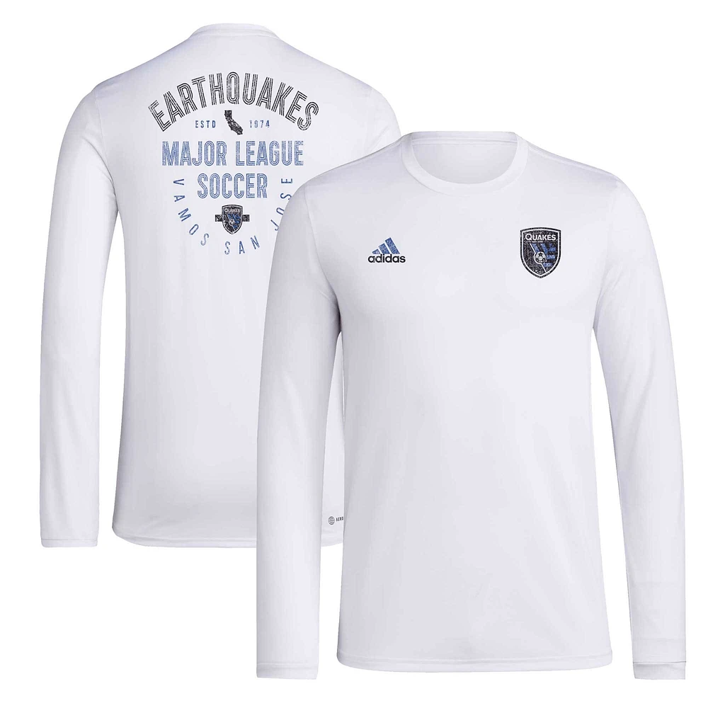 T-shirt adidas à manches longues San Jose Earthquakes Local Stoic pour hommes, blanc