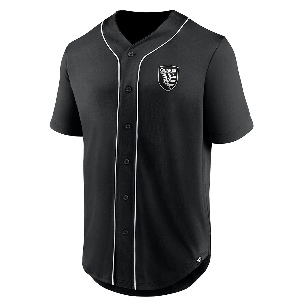 Maillot de baseball boutonné à la mode troisième période des San Jose Earthquakes Fanatics pour hommes, noir