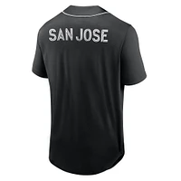 Maillot de baseball boutonné à la mode troisième période des San Jose Earthquakes Fanatics pour hommes, noir