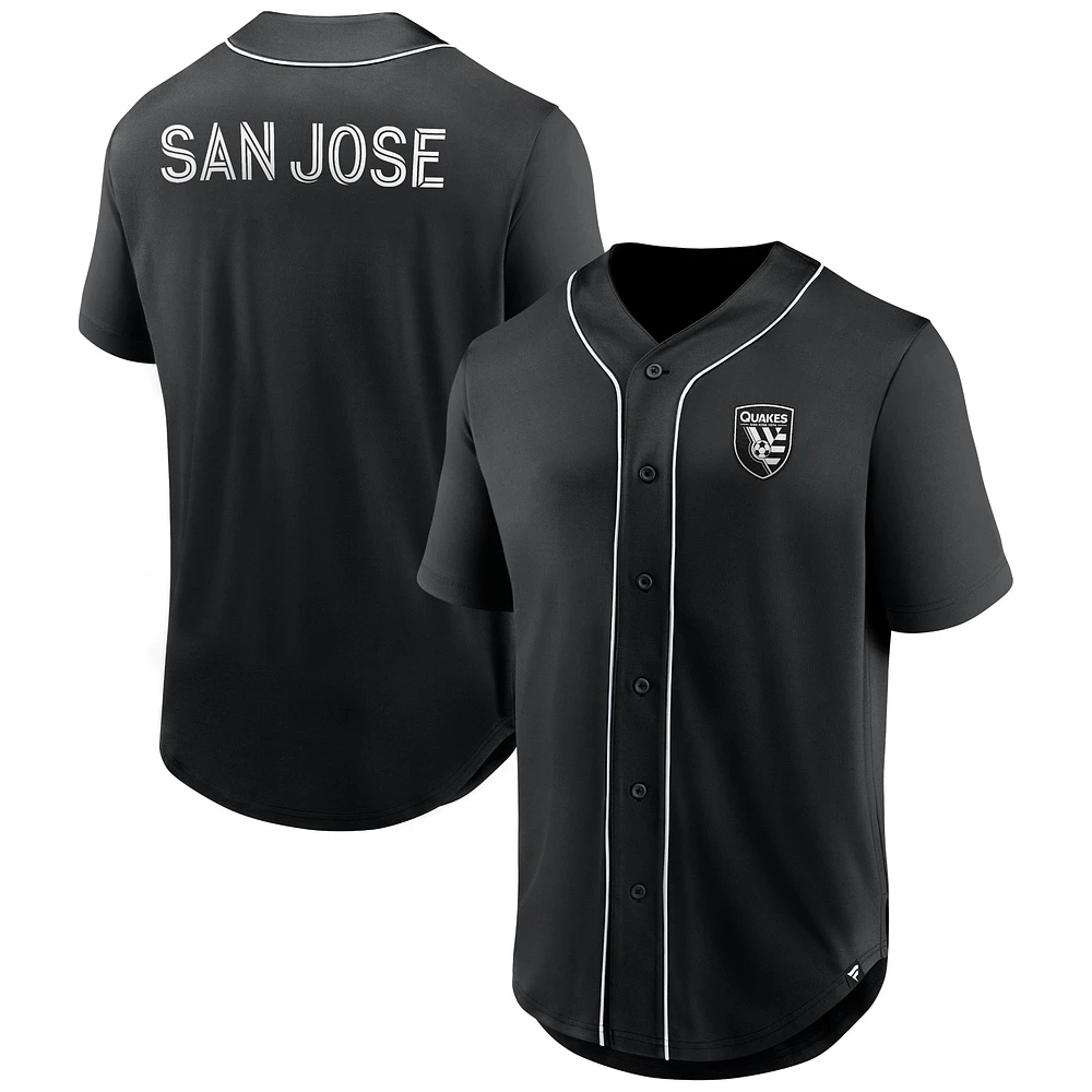 Maillot de baseball boutonné à la mode troisième période des San Jose Earthquakes Fanatics pour hommes, noir
