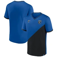 T-shirt à col en V San Jose Earthquakes Striker bleu/noir de marque Fanatics pour homme