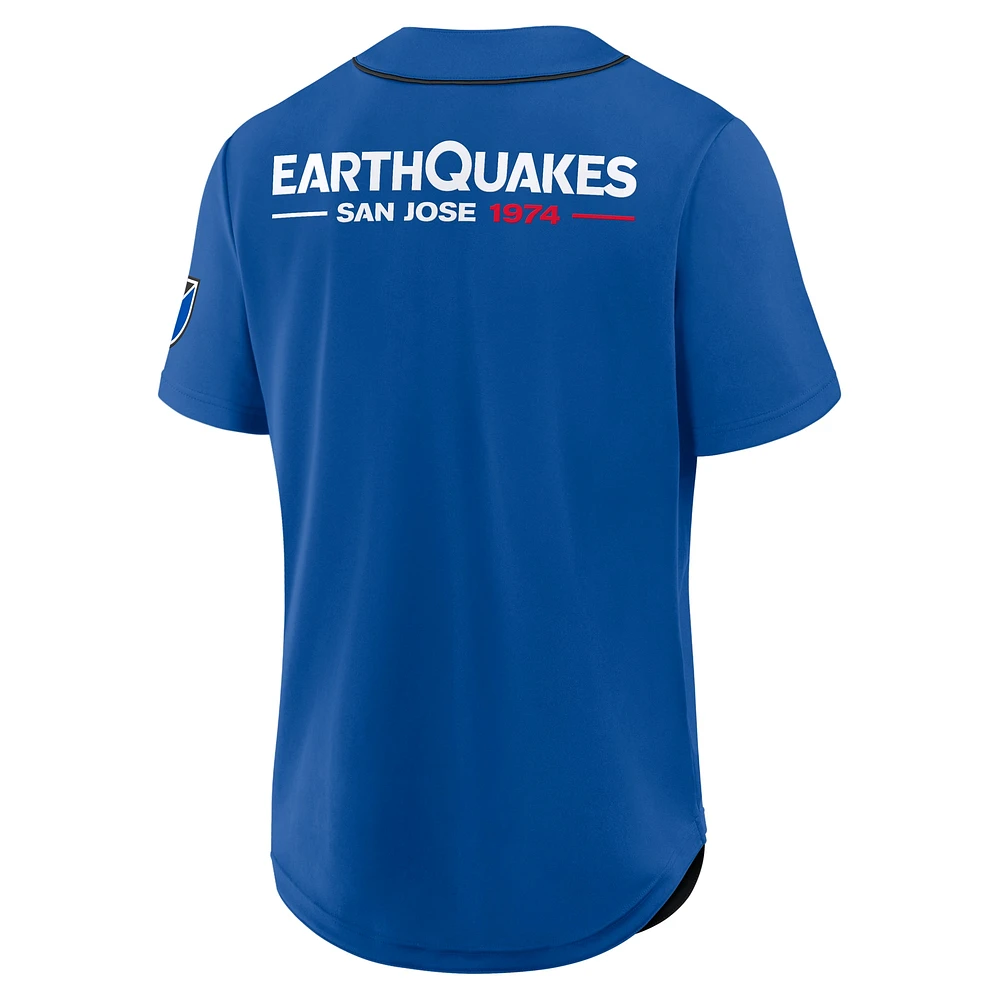 Men's Fanatics Blue San Jose Earthquakes Injury Time Baseball Jersey