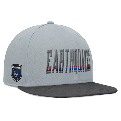 Casquette Snapback fumée grise San Jose Earthquakes de marque Fanatics pour hommes