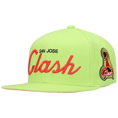 Casquette Mitchell & Ness pour homme verte San Jose Clash Historic Logo Since '96 Foundation Script Snapback