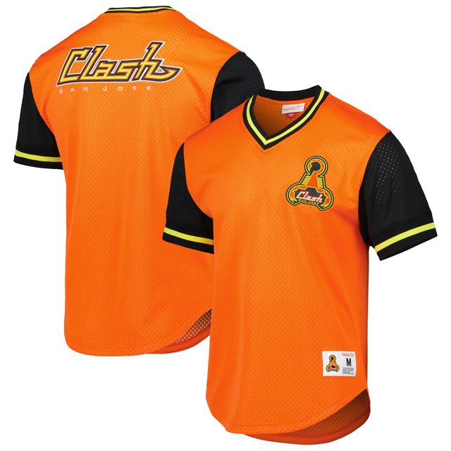 T-shirt à col en V maille orange San Jose Earthquakes Mitchell & Ness pour homme