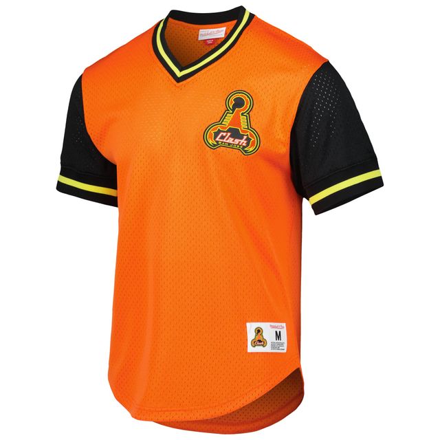 T-shirt à col en V maille orange San Jose Earthquakes Mitchell & Ness pour homme