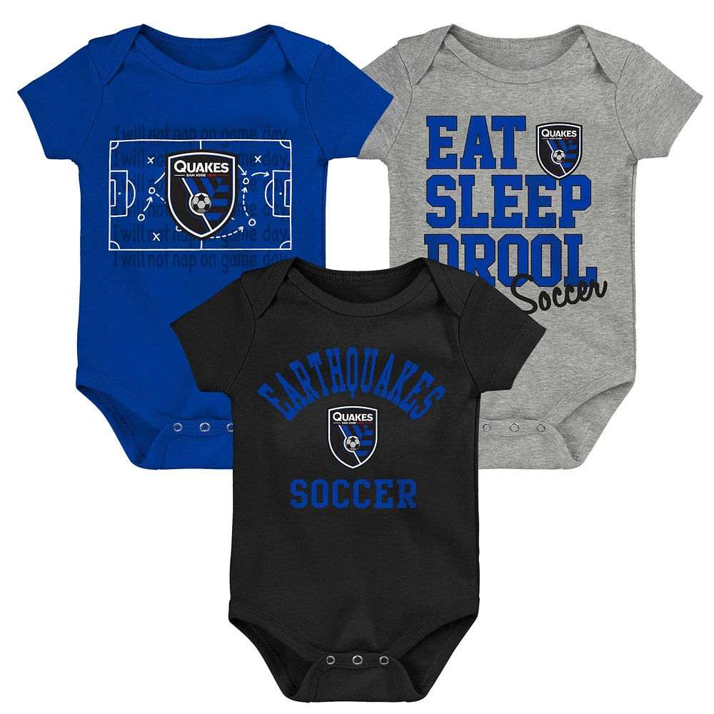 Newborn & Infant Blue/Black/Gray San Jose Earthquakes 3-Pack Bodysuit Set