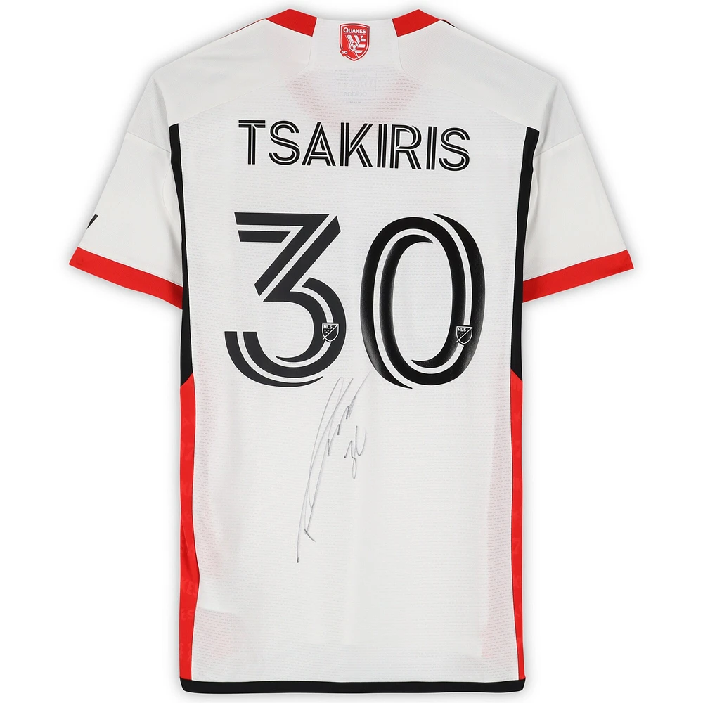 Maillot adidas blanc dédicacé n° 30 de Niko Tsakiris des San Jose Earthquakes pour la saison 2024 de la MLS - Taille M