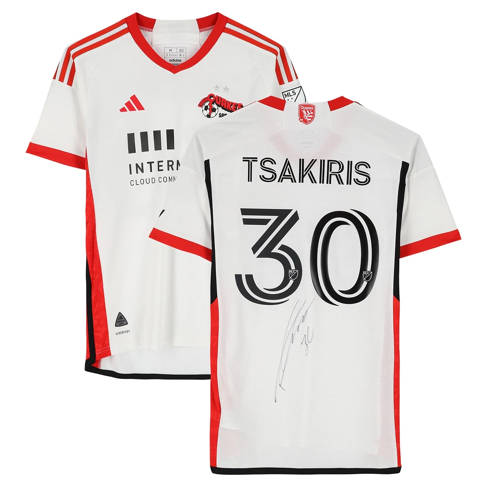 Maillot adidas blanc dédicacé n° 30 de Niko Tsakiris des San Jose Earthquakes pour la saison 2024 de la MLS - Taille M