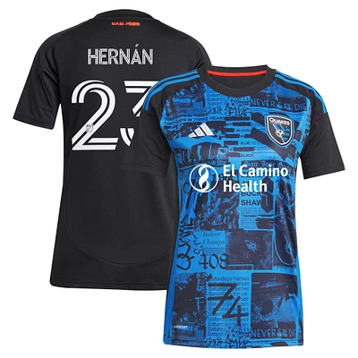 Women's adidas Hernán López Black San Jose Earthquakes 2025 Headliner Replica Player Jersey