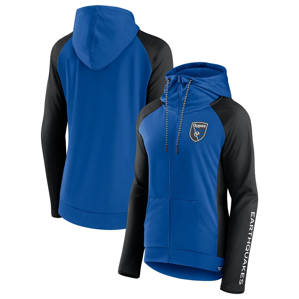 Women's Fanatics Blue/Black San Jose Earthquakes Iconic Raglan Full-Zip Hoodie