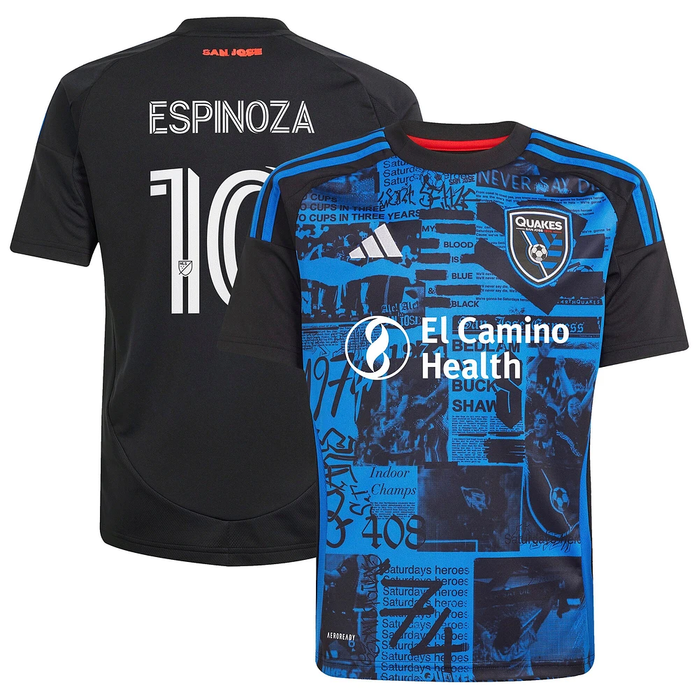 Youth adidas Cristian Espinoza Black San Jose Earthquakes 2025 Headliner Replica Player Jersey