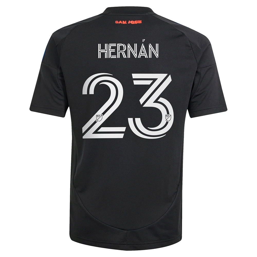 Youth adidas Hernán López Black San Jose Earthquakes 2025 Headliner Replica Player Jersey