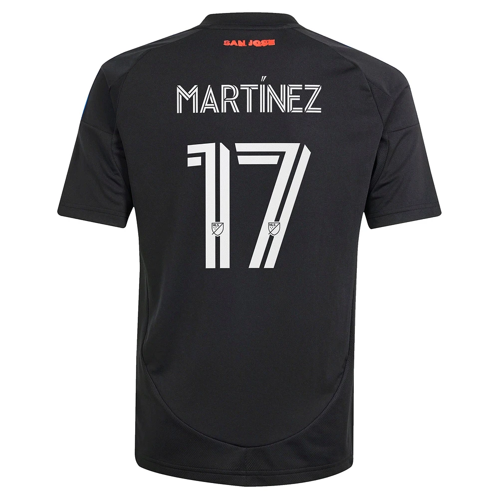 Maillot de joueur réplique tête d'affiche des San Jose Earthquakes 2025 noir pour jeunes adidas Josef Martinez