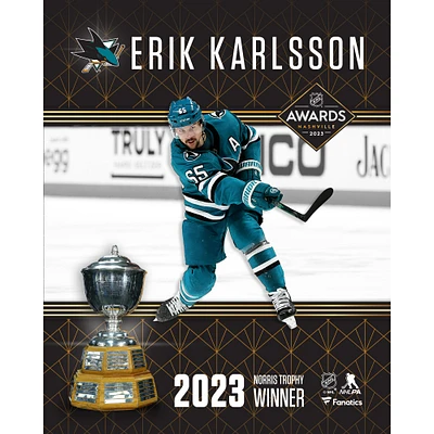 Photographie stylisée non signée du vainqueur trophée Norris 2023 des Sharks de San Jose par Erik Karlsson
