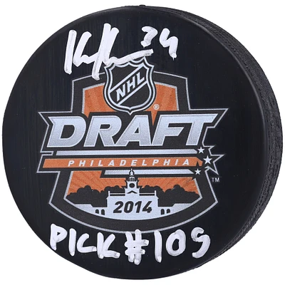 Rondelle de hockey autographiée par Kaapo Kahkonen des Sharks de San Jose avec logo du repêchage de la LNH 2014 et inscription « Pick #109 »