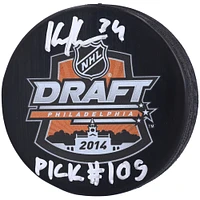 Rondelle de hockey autographiée par Kaapo Kahkonen des Sharks de San Jose avec logo du repêchage de la LNH 2014 et inscription « Pick #109 »