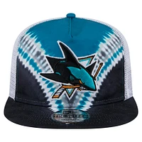 Casquette de golf ajustable V-Dye Throwback des Sharks de San Jose New Era pour homme, noire/bleu sarcelle