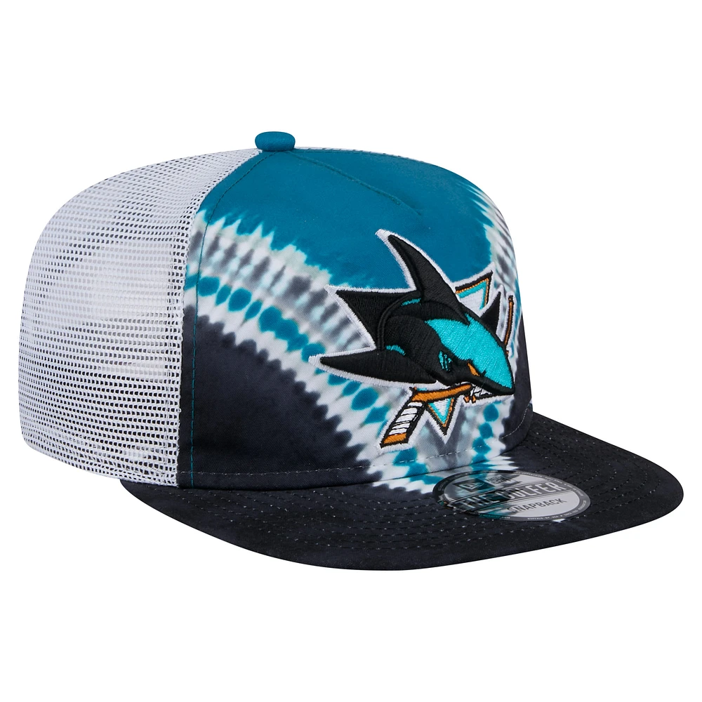 Casquette de golf ajustable V-Dye Throwback des Sharks de San Jose New Era pour homme, noire/bleu sarcelle