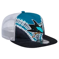 Casquette de golf ajustable V-Dye Throwback des Sharks de San Jose New Era pour homme, noire/bleu sarcelle