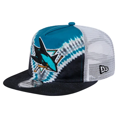 Casquette de golf ajustable V-Dye Throwback des Sharks de San Jose New Era pour homme, noire/bleu sarcelle