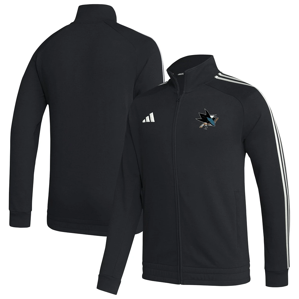 Veste de survêtement entièrement zippée adidas San Jose Sharks Raglan pour homme, noire