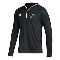 Men's adidas Black San Jose Sharks Team Long Sleeve Quarter-Zip Hoodie T-Shirt