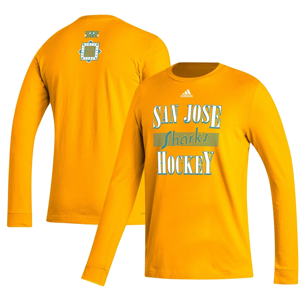 Men's adidas Gold San Jose Sharks Reverse Retro 2.0 Fresh Playmaker Long Sleeve T-Shirt