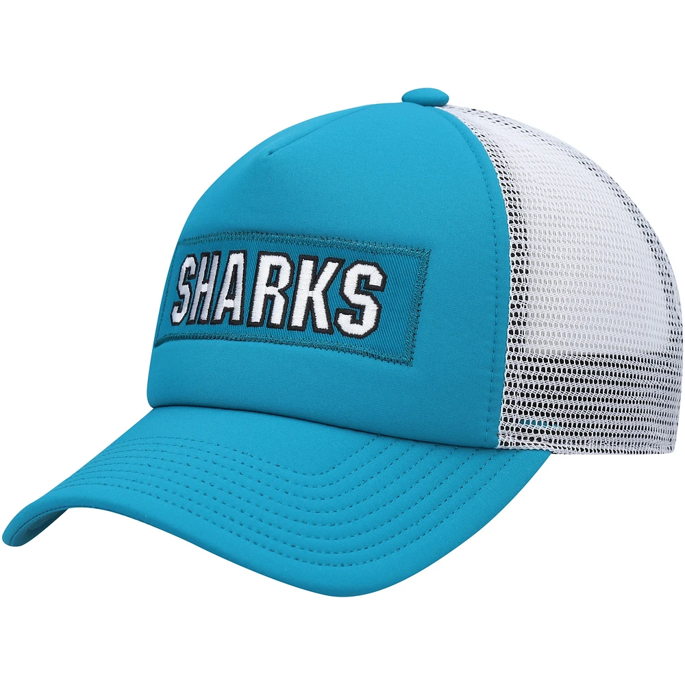 Casquette snapback adidas San Jose Sharks Team Plate Trucker pour hommes, bleu sarcelle/blanc