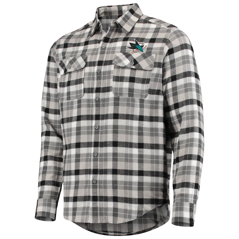 Chemise boutonnée à manches longues et carreaux pour homme, motif San Jose Sharks, noir/gris, Antigua