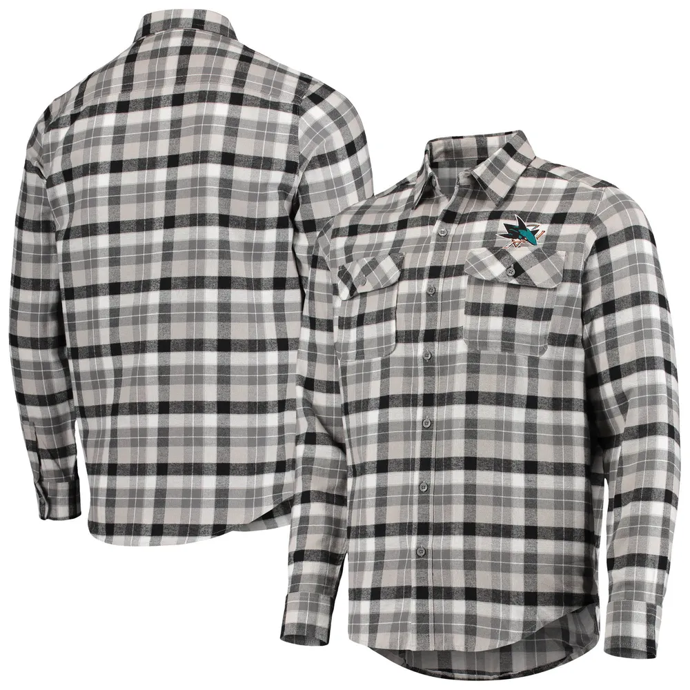 Chemise boutonnée à manches longues et carreaux pour homme, motif San Jose Sharks, noir/gris, Antigua