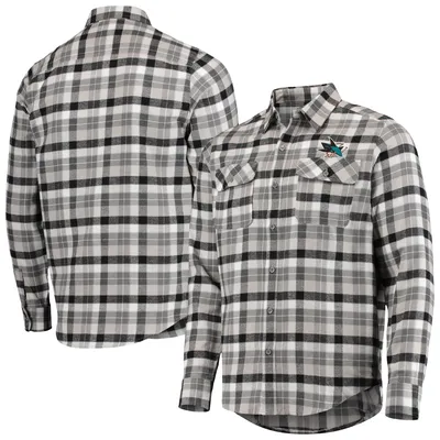 Chemise boutonnée à manches longues et carreaux pour homme, motif San Jose Sharks, noir/gris, Antigua