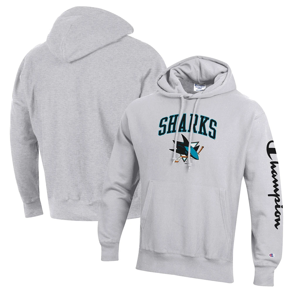 Men's Champion Heather Gray San Jose Sharks Reverse Weave Pullover Hoodie