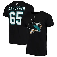 T-shirt noir authentique pour homme Erik Karlsson avec nom et numéro Stack des Sharks de San Jose